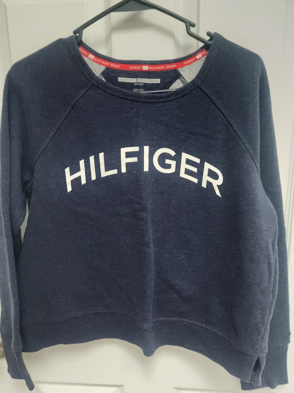 Tommy Hilfiger Navy Crewneck Sweatshirt with White Hilfiger Logo